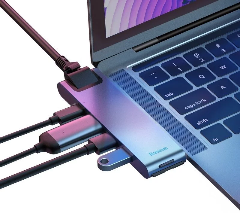 Baseus Duel USB C Hub 7in1, Adapter with 4k HDMI, USB C, USB 3.0, TF/SD Card Reader RJ45, for MacBook - Image 7