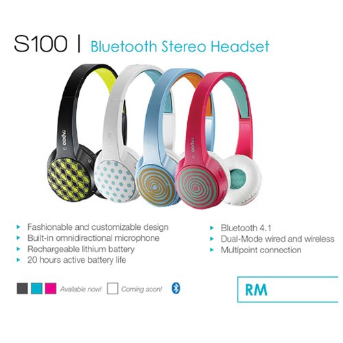Rapoo S100 Black Bluetooth 4.1 Wireless Studio Stereo HiFi Headset Headphones with MIC - Image 2