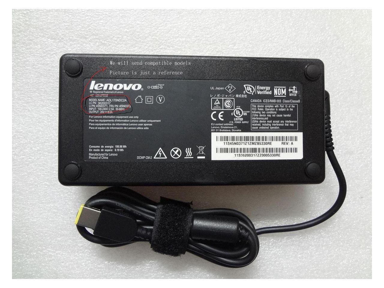 New Genuine Lenovo AC Adapter 45N0372 20V 8.5A 170W Square - Yellow Tip - Image 2