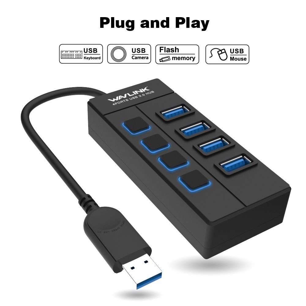 4 Port USB 3.0 Hub,Wavlink USB Hub with Individual Power - Image 4
