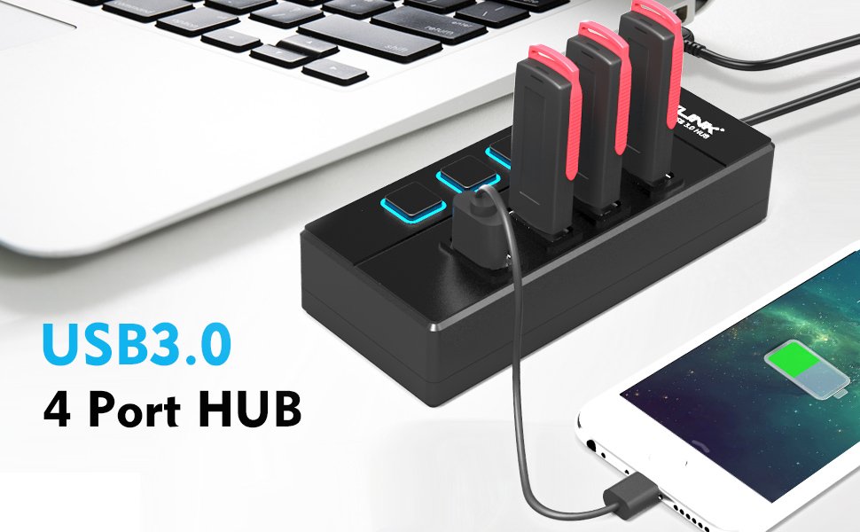 4 Port USB 3.0 Hub,Wavlink USB Hub with Individual Power